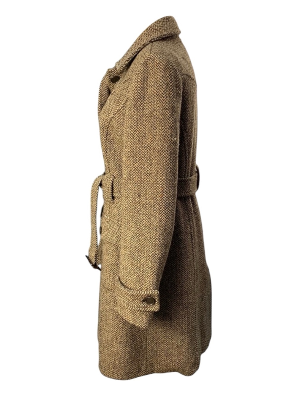 LOFT Trench Coat Herringbone Tweed Belted in Brown Size 6P - Picture 6 of 8